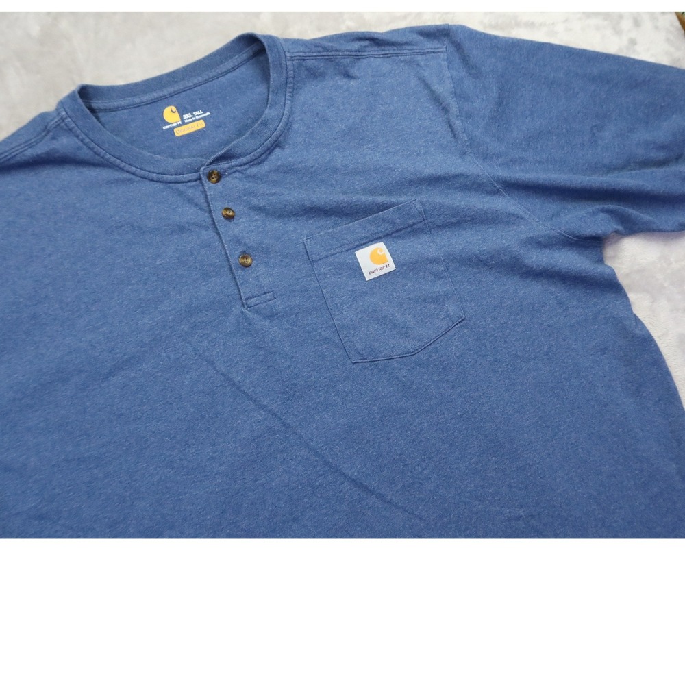 Carhartt Men's 3XLT Blue Original Fit Henley Pocket Heavy Knit TShirt Paint Spot